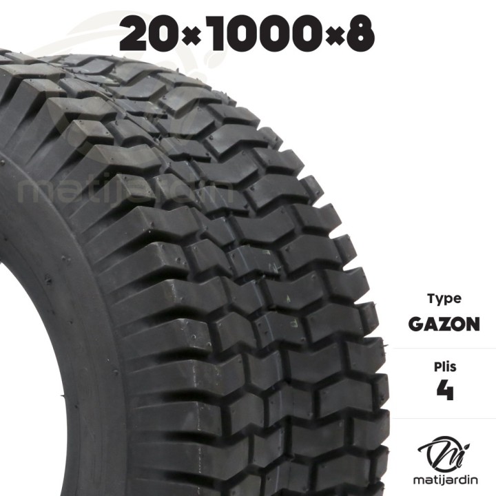 Pneu gazon. 20 x 1000 x 8. 4 plis tubeless