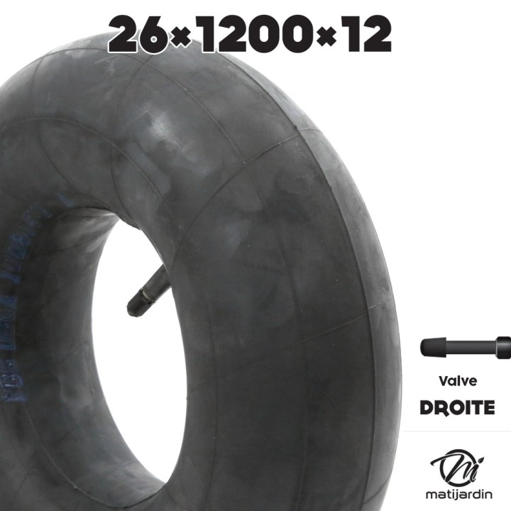 Chambre à air spéciale motoculture. 26 x 1200 x 12. Valve droite
