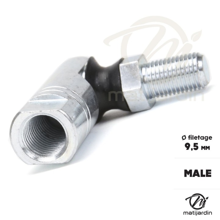 Rotule de direction pour tondeuses autoportées. Filetage mâle Ø 9,5 mm. Filetage femelle Ø 11,1 mm
