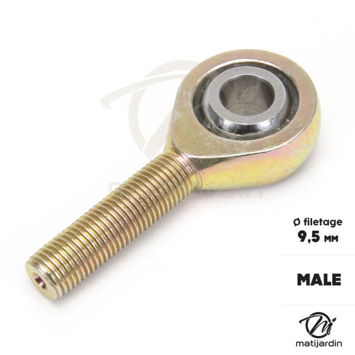 Rotule mâle de direction pour tondeuses autoportées. Filetage Ø 9,5 mm. Rotule Ø 9,5 mm