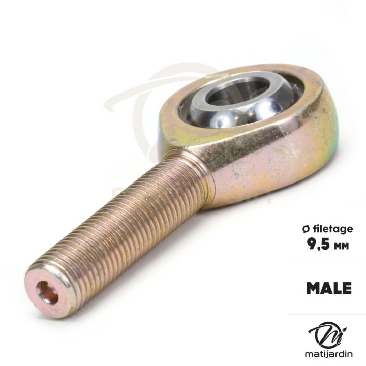 Rotule mâle de direction pour tondeuses autoportées. Filetage Ø 9,5 mm. Rotule Ø 9,5 mm