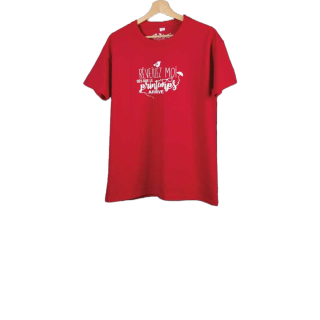 T-shirt taille XL. Coloris rouge. Réveillez moi dès que le printemps arrive