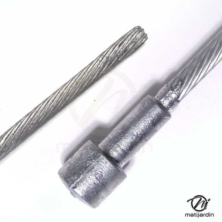 Câble souple, corde à piano. Diamètre 2,5 mm. Longueur 2,5 m. Tête 6,5 x 6,5 mm