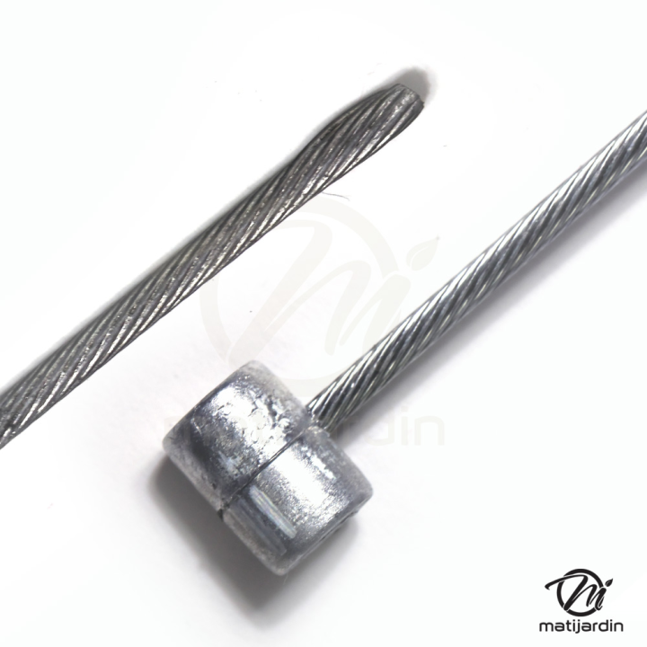 Câble souple, corde à piano. Diamètre 2,5 mm. L : 2,5 m.  Tête 9 x 10 mm