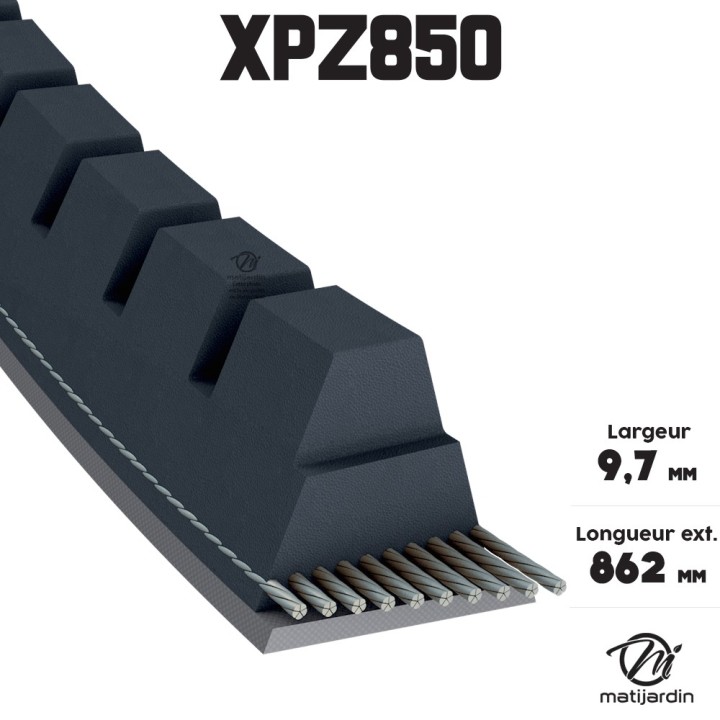Courroie tondeuse Trapézoïdale Crantée XPZ850 - 9,7 mm x 862 mm