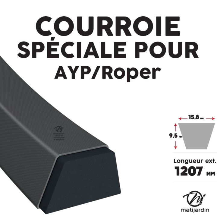 Courroie tondeuse pour AYP/Roper 106 729 X - 15,8 mm x 1207 mm