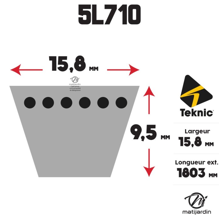 Courroie tondeuse Teknic 5L71 Kevlar Trapézoïdale - 15,8 mm x 1803 mm