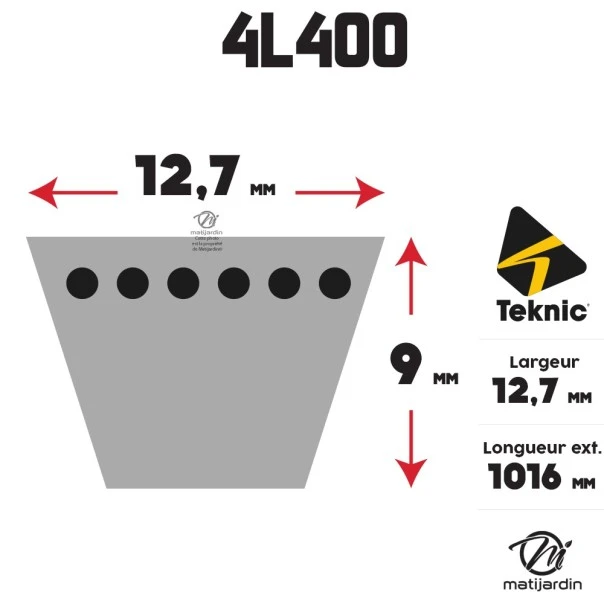 Courroie tondeuse Teknic 4L40 Kevlar Trapézoïdale - 12,7 mm x 1016 mm