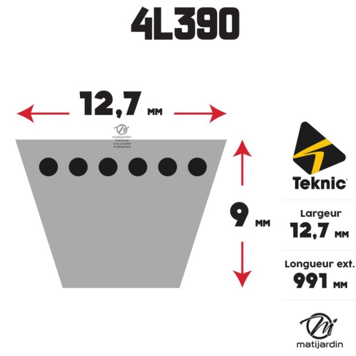 Courroie tondeuse Teknic 4L39 Kevlar Trapézoïdale - 12,7 mm x 991 mm