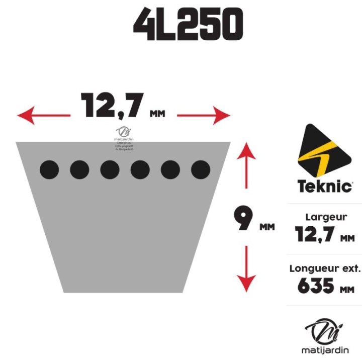 Courroie tondeuse Teknic 4L25 Kevlar Trapézoïdale - 12,7 mm x 635 mm