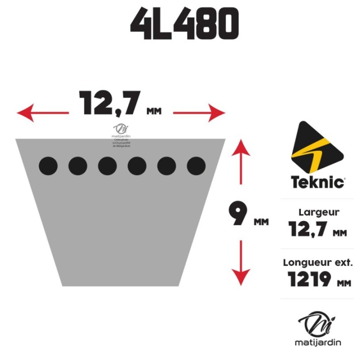 Courroie tondeuse Teknic 4L48 Kevlar Trapézoïdale - 12,7 mm x 1219 mm