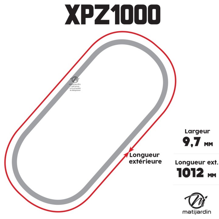 Courroie tondeuse Trapézoïdale crantée XPZ1000 - 9,7 mm x 1012 mm