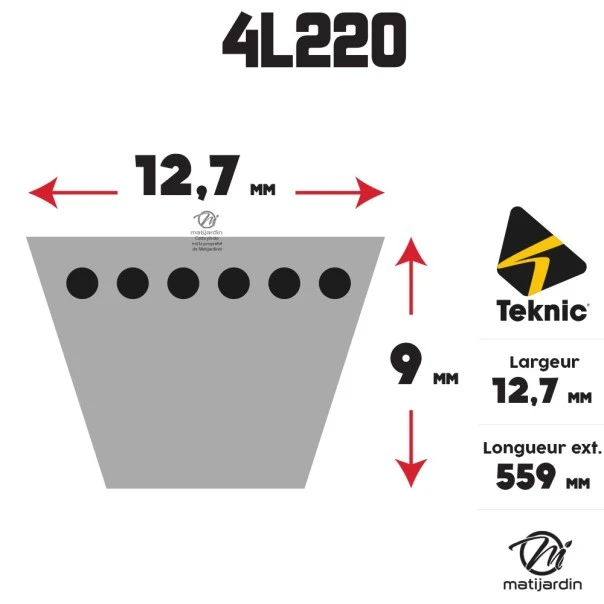 Courroie tondeuse Teknic 4L22 Kevlar Trapézoïdale - 12,7 mm x 559 mm