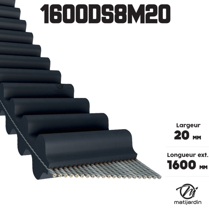 Courroie tondeuse Double Denture 1600DS8M20 - 20 mm x 1600 mm