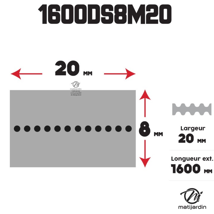Courroie tondeuse Double Denture 1600DS8M20 - 20 mm x 1600 mm