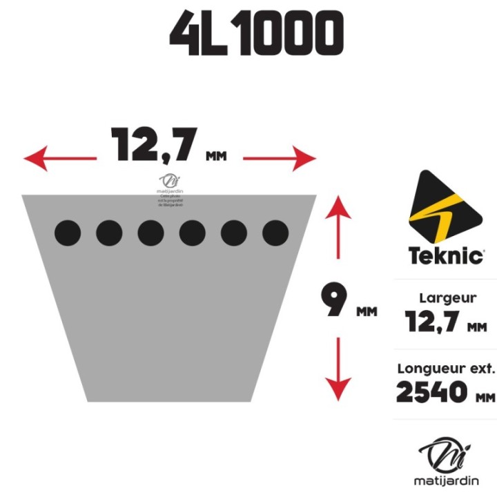 Courroie tondeuse Teknic 4L100 Kevlar Trapézoïdale - 12,7 mm x 2540 mm