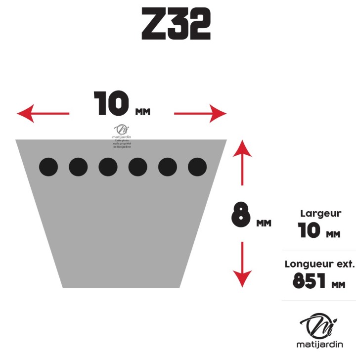 Courroie tondeuse Trapézoïdale Z32 - 10 mm x 851 mm