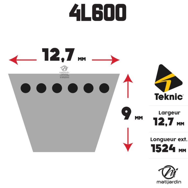 Courroie tondeuse Teknic 4L60 Kevlar Trapézoïdale - 12,7 mm x 1524 mm