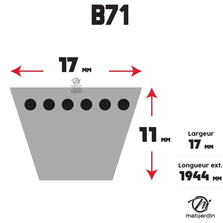 Courroie tondeuse Trapézoïdale B71 - 17 mm x 1869 mm