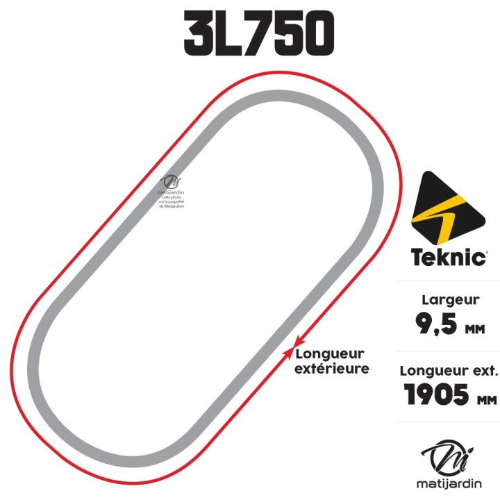 Courroie tondeuse Teknic 3L750 Kevlar Trapézoïdale - 9,5 mm x 1905 mm
