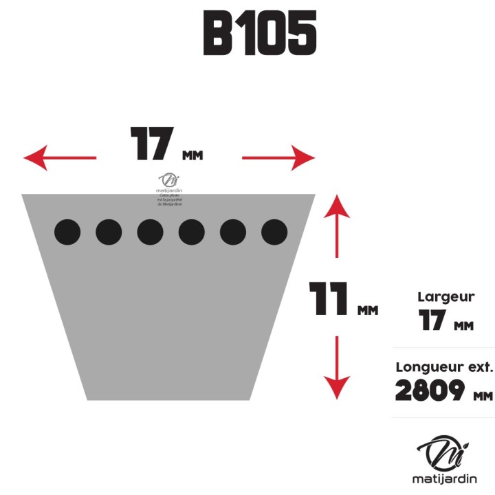 Courroie tondeuse Trapézoïdale B105 - 17 mm x 2809 mm