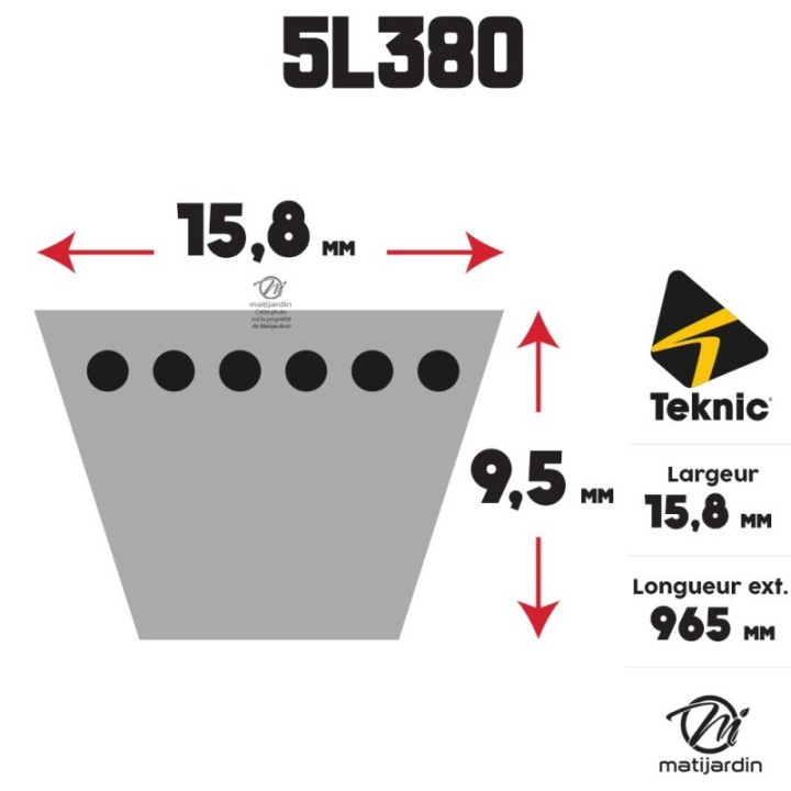 Courroie tondeuse Teknic 5L38 Kevlar Trapézoïdale - 15,8 mm x 965 mm