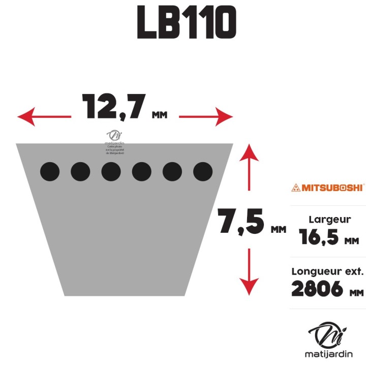 Courroie tondeuse Mitsuboshi LB110 - 16,5 mm x 2806 mm