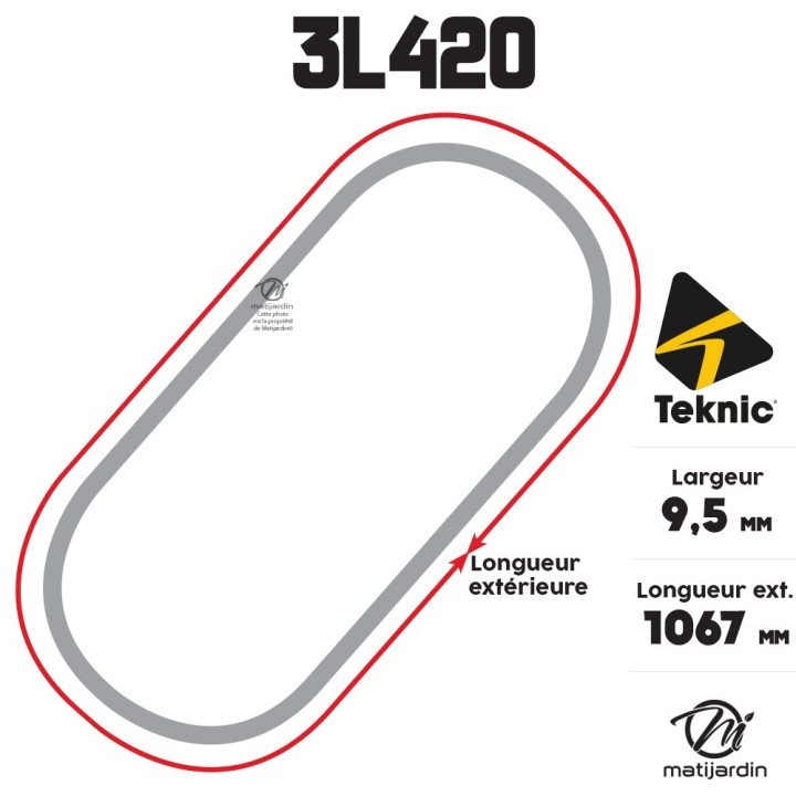 Courroie tondeuse Teknic 3L420 Kevlar Trapézoïdale - 9,5 mm x 1067 mm