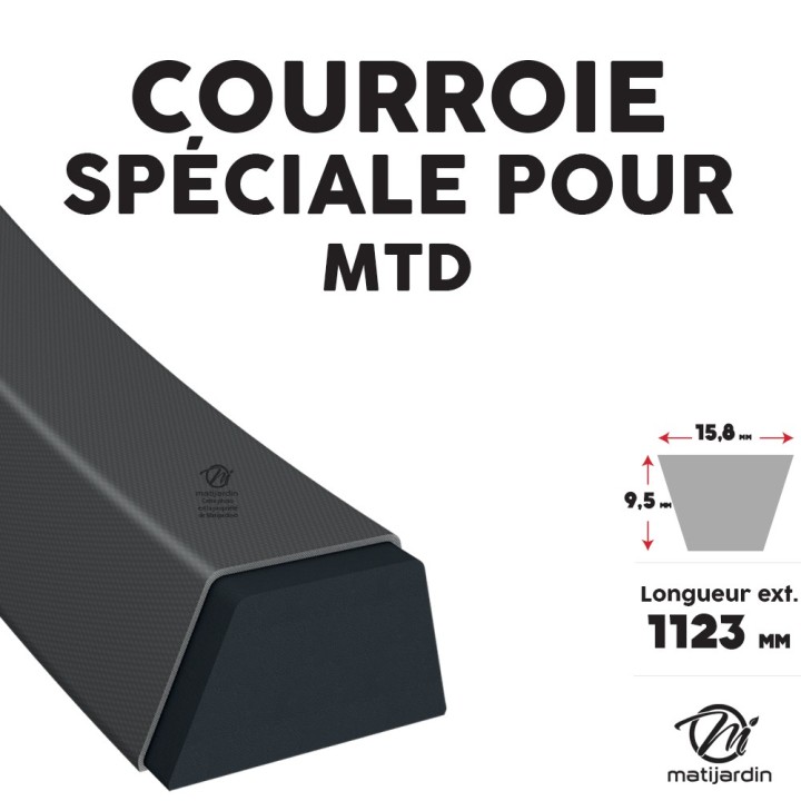 Courroie tondeuse pour MTD N° 7540281 - 15,8 mm x 1123 mm