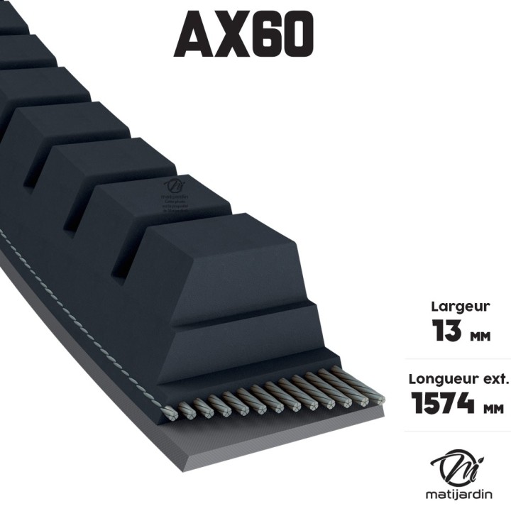 Courroie tondeuse Trapézoïdale crantée AX60 - 13 mm x 1574 mm