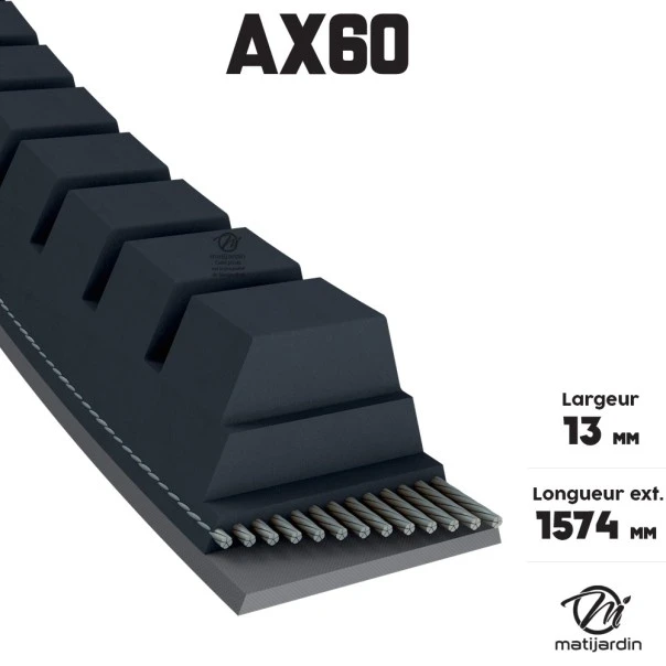 Courroie tondeuse Trapézoïdale crantée AX60 - 13 mm x 1574 mm