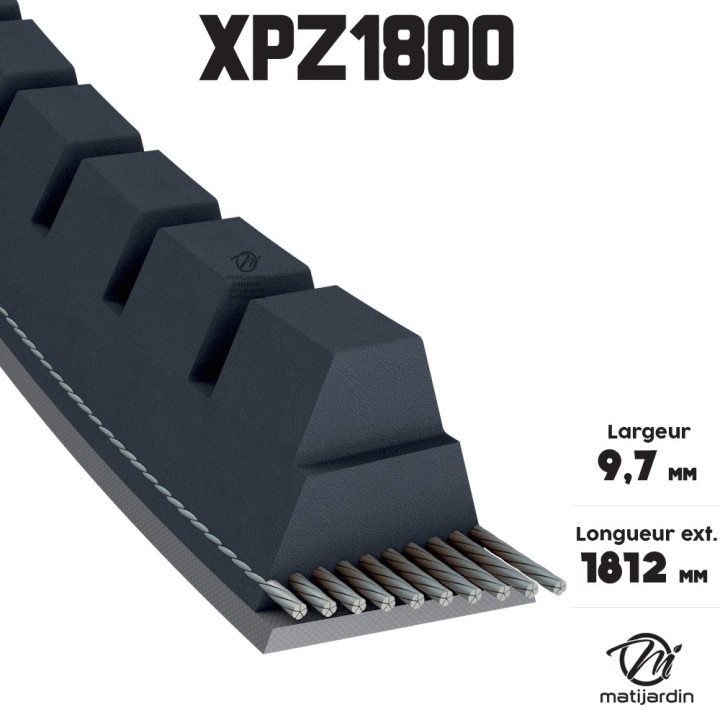 Courroie tondeuse Trapézoïdale crantée XPZ1800 - 9,7 mm x 1812 mm