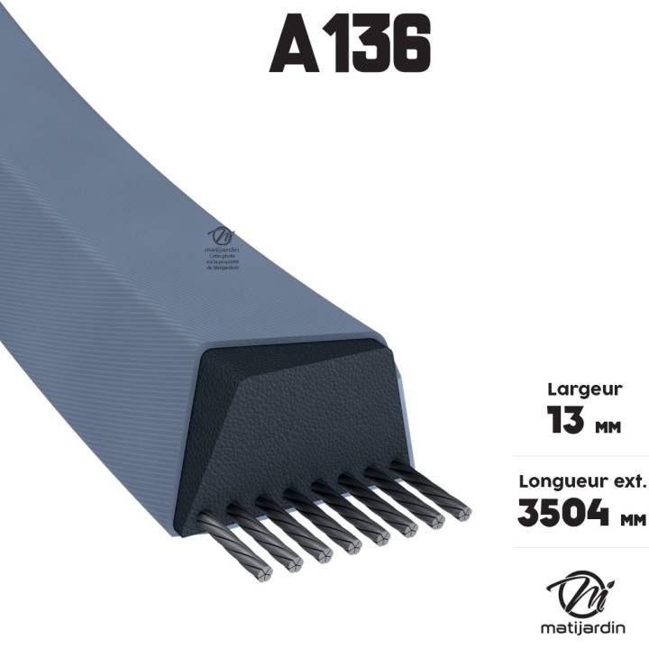 Courroie tondeuse Trapézoïdale A136 - 13 mm x 3504 mm