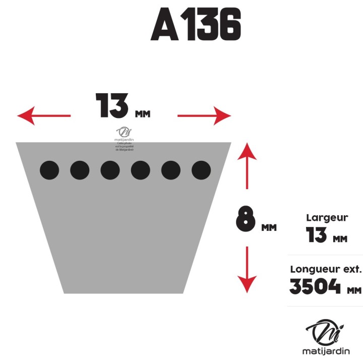 Courroie tondeuse Trapézoïdale A136 - 13 mm x 3504 mm