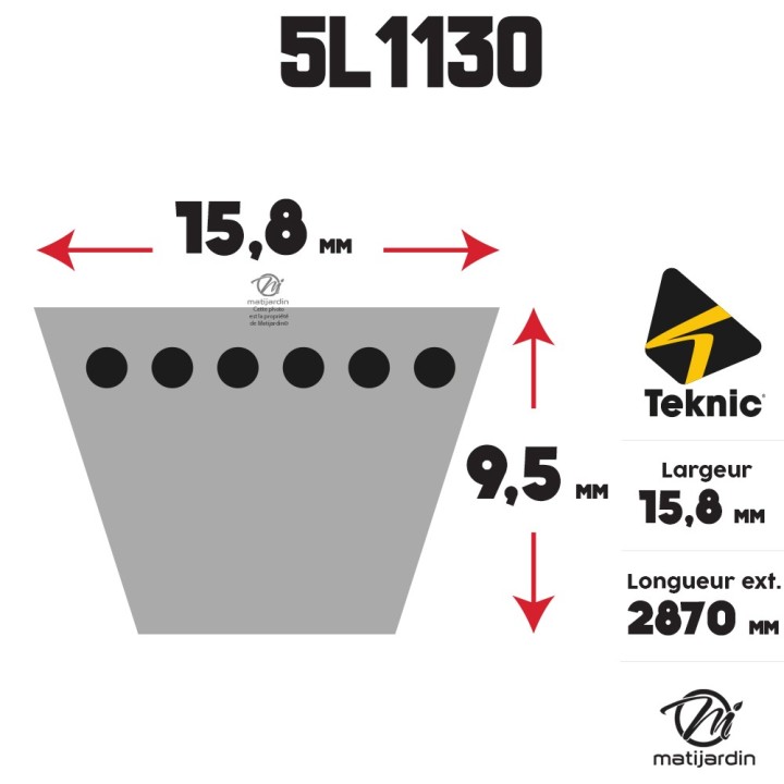 Courroie tondeuse Teknic 5L113 Kevlar Trapézoïdale - 15,8 mm x 2870 mm