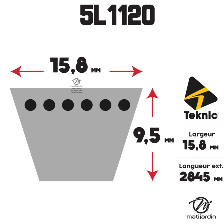 Courroie tondeuse Teknic 5L112 Kevlar Trapézoïdale - 15,8 mm x 2845 mm