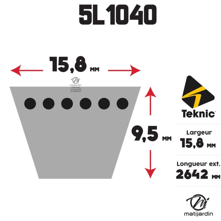 Courroie tondeuse Teknic 5L104 Kevlar Trapézoïdale - 15,8 mm x 2642 mm