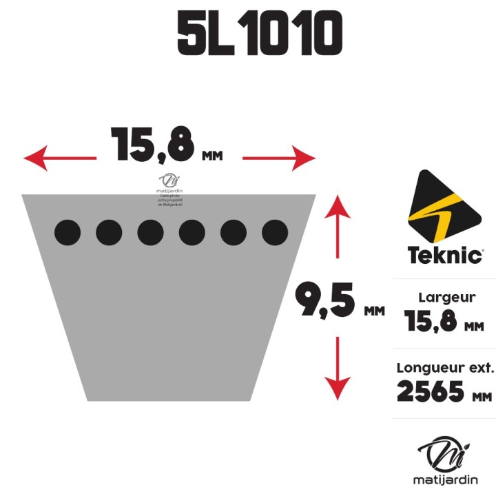 Courroie tondeuse Teknic 5L101 Kevlar Trapézoïdale - 15,8 mm x 2565 mm