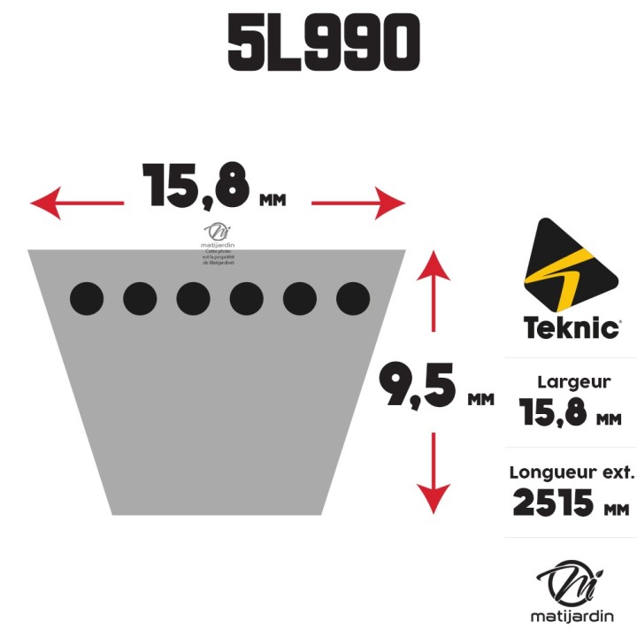 Courroie tondeuse Teknic 5L99 Kevlar Trapézoïdale - 15,8 mm x 2515 mm
