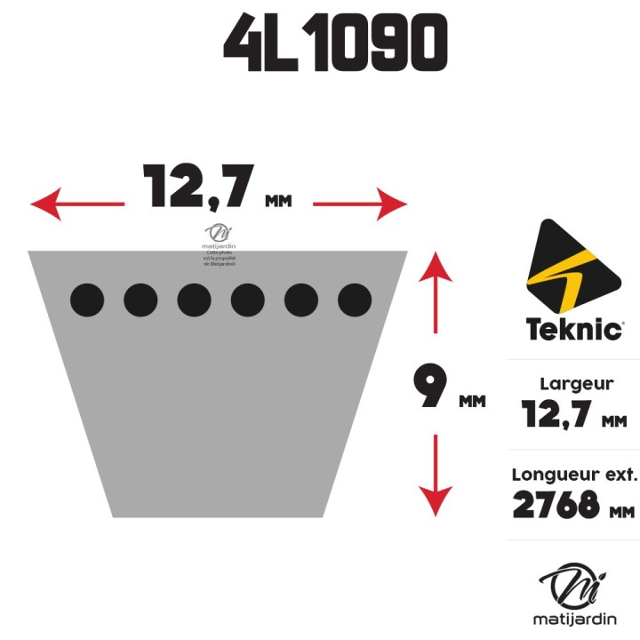 Courroie tondeuse Teknic 4L109 Kevlar Trapézoïdale - 12,7 mm x 2768 mm