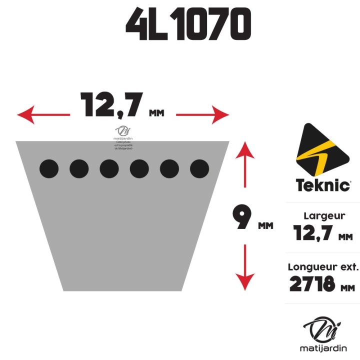 Courroie tondeuse Teknic 4L107 Kevlar Trapézoïdale - 12,7 mm x 2718 mm