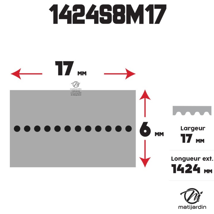 Courroie tondeuse simple denture 1424 -S8M17 n° 9585 -0133 -01