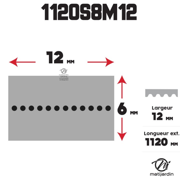 Courroie tondeuse simple denture 1120 -S8M12 n° 1134 -9133 -01, 9585 -0173 -01