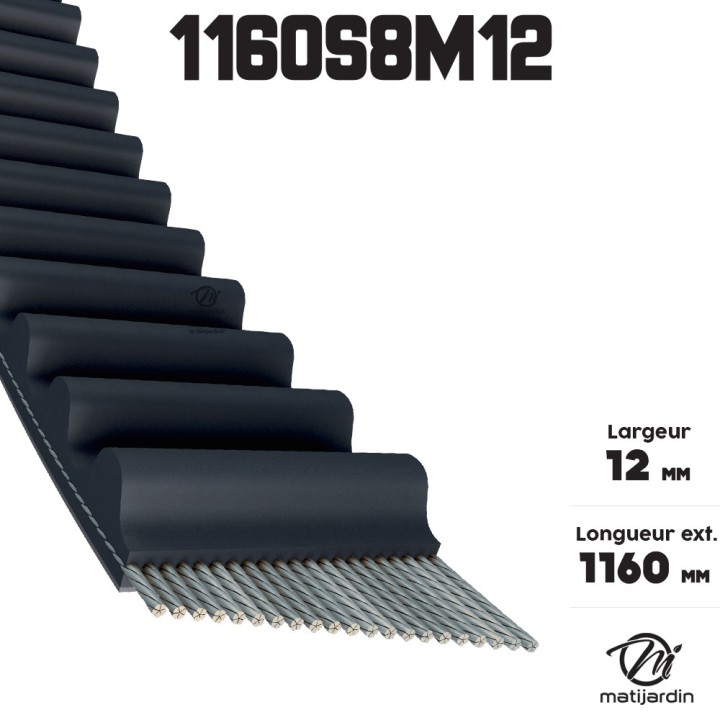 Courroie tondeuse simple denture 1160 -S8M12 - n° 9585 -0085 -00, 9585 -0161 -01