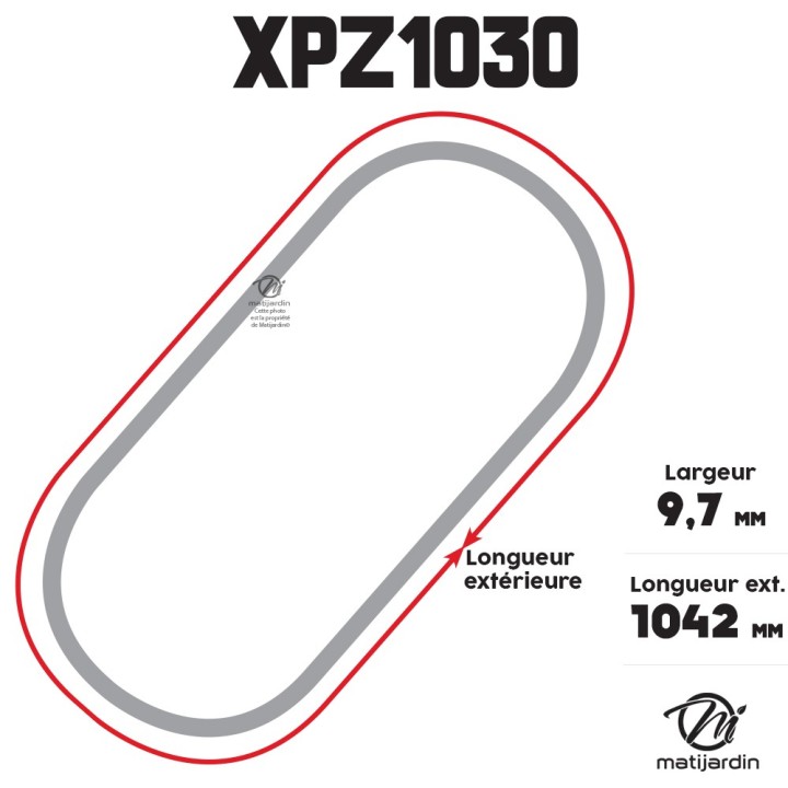 Courroie tondeuse Trapézoïdale crantée XPZ1030 - 9,7 mm x 1042 mm