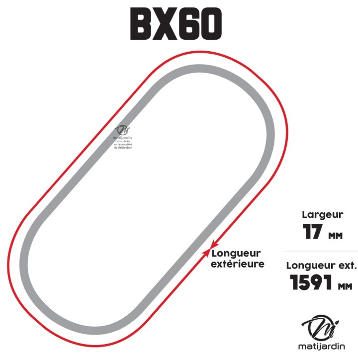 Courroie tondeuse Trapézoïdale crantée BX60 - 17 mm x 1591 mm