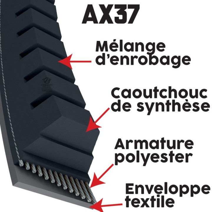 Courroie tondeuse Trapézoïdale crantée AX37 - 13 mm x 990 mm
