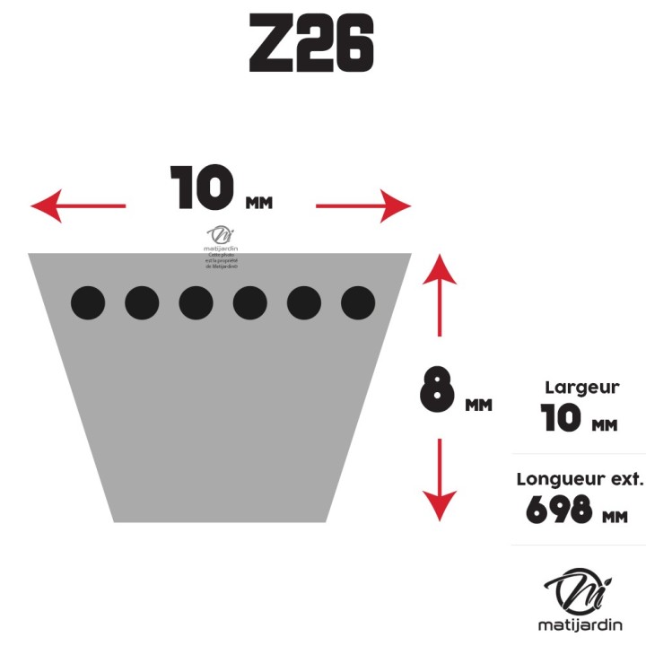 Courroie tondeuse Trapézoïdale Z26 - 10 mm x 698 mm