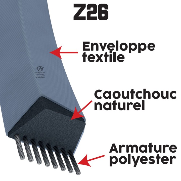Courroie tondeuse Trapézoïdale Z26 - 10 mm x 698 mm