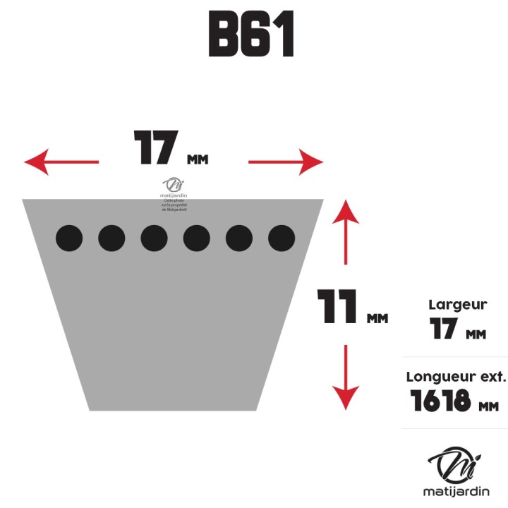 Courroie tondeuse Trapézoïdale B61 - 13 mm x 1618 mm
